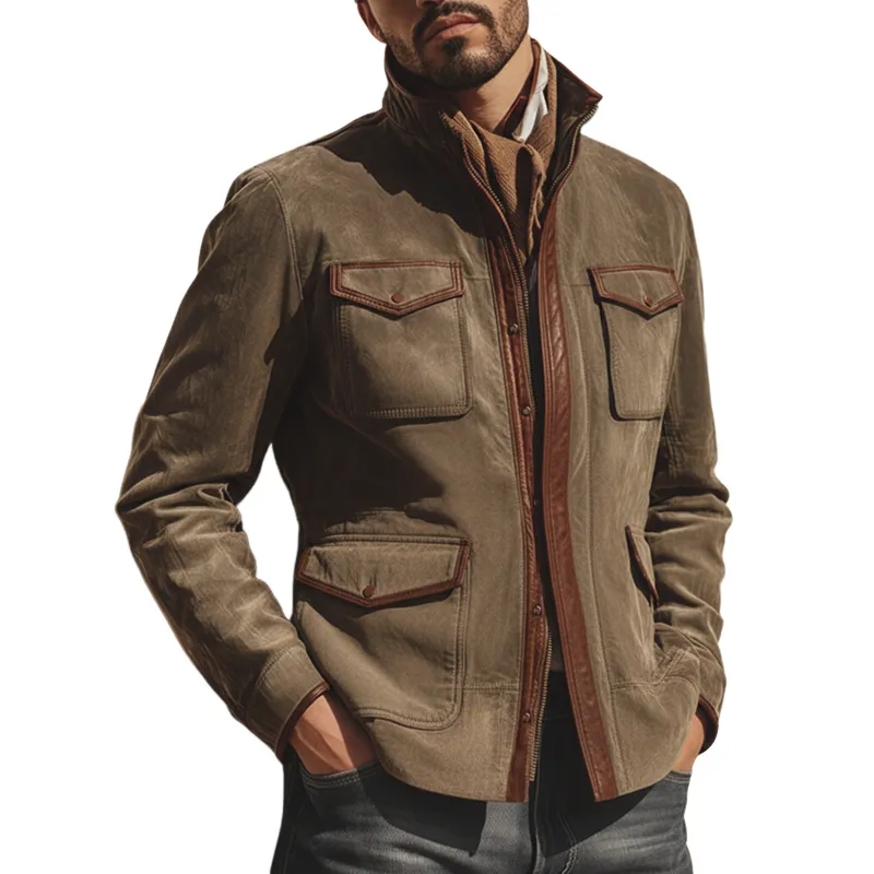 Men's Urban Stand Collar Suede And PU Leather Jacket MTA2578K3U sold by Manly