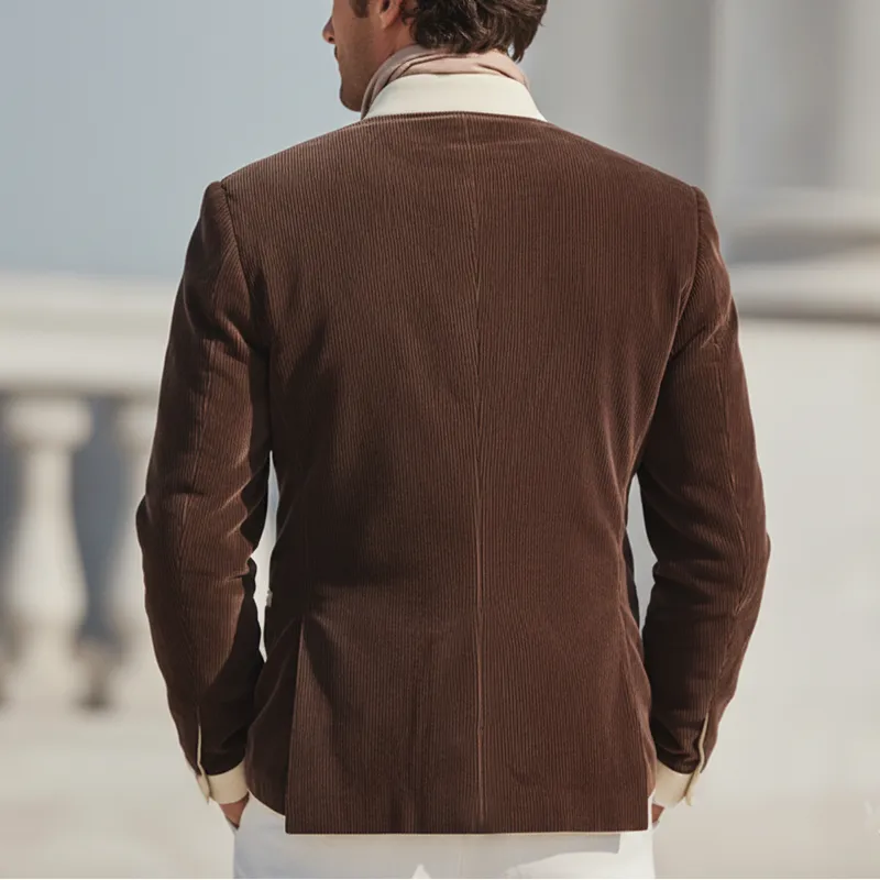 Men's Urban Corduroy Color-Blocked Stand Collar Double Slit Jacket MTA2188K3U sold by Manly product image thumbnail 4