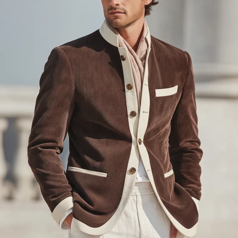 Men's Urban Corduroy Color-Blocked Stand Collar Double Slit Jacket MTA2188K3U sold by Manly product image thumbnail 2