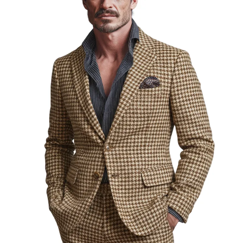Men's Classic Retro Single-breasted Houndstooth Wool Slim-fit Blazer MTA2620K3K sold by Manly