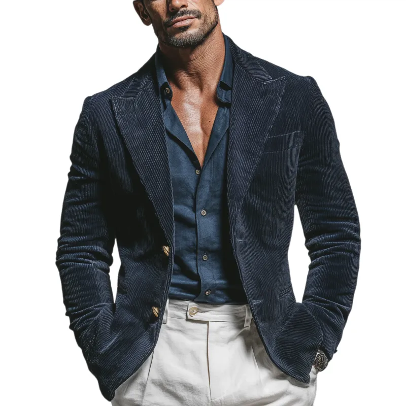 Men's Classic Retro Single-breasted Corduroy Slim-fit Blazer MTA2654K8K sold by Manly