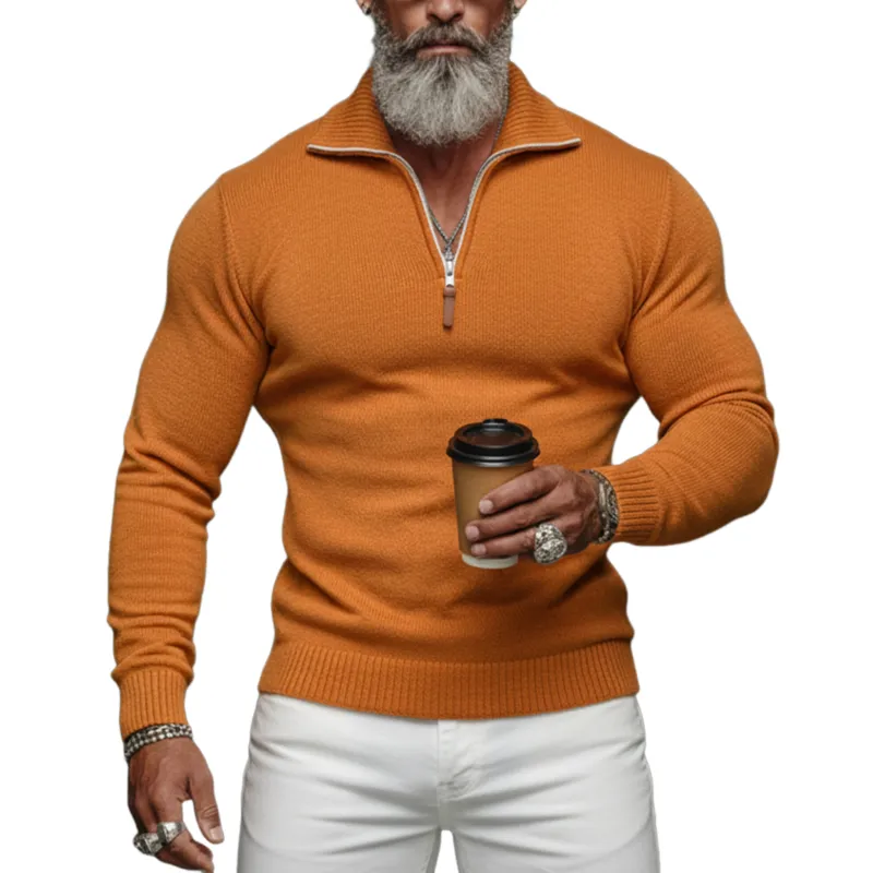 Men's Fashionable Casual Rugged Style Collared Zip-up Slim Fit Sweater MTA2797K6K sold by Manly