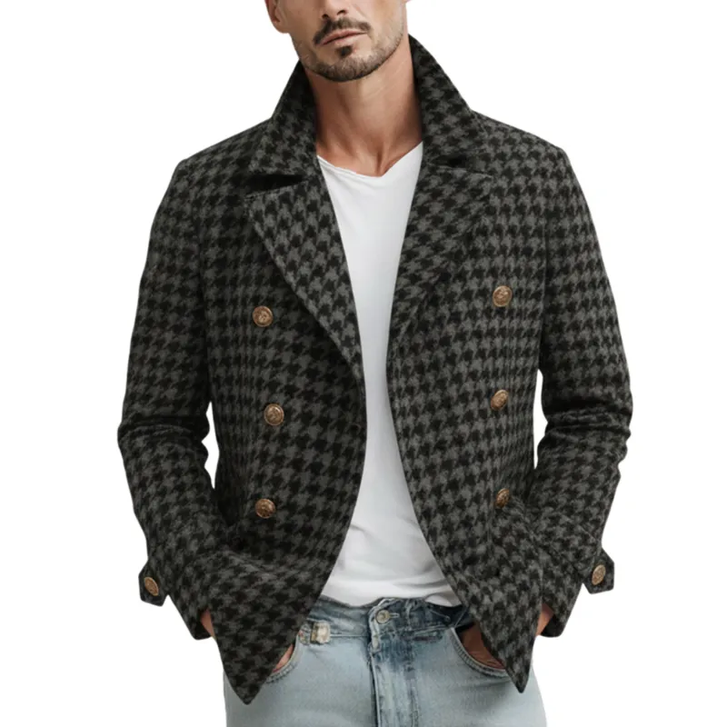 Men's Classic Retro Lapel Double-breasted Houndstooth Wool Jacket MTA2742K7K sold by Manly