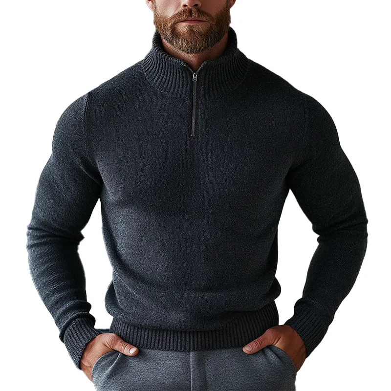 Men's Simple Cotton Yarn Knit Half-Zip Slim Fit Sweater MTA2648K5P sold by Manly