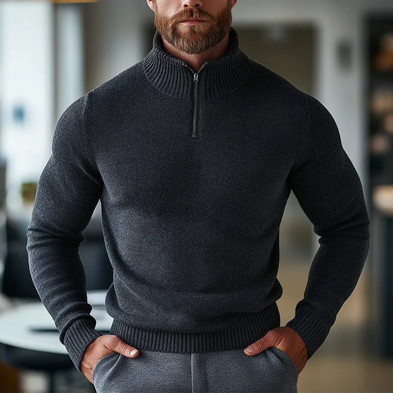 Men's Simple Cotton Yarn Knit Half-Zip Slim Fit Sweater MTA2648K5P sold by Manly product image thumbnail 2