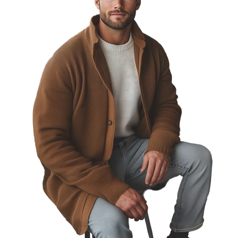 Men's Simple Cotton Yarn Knitted Loose Button-Up Cardigan MTA2628K0P sold by Manly