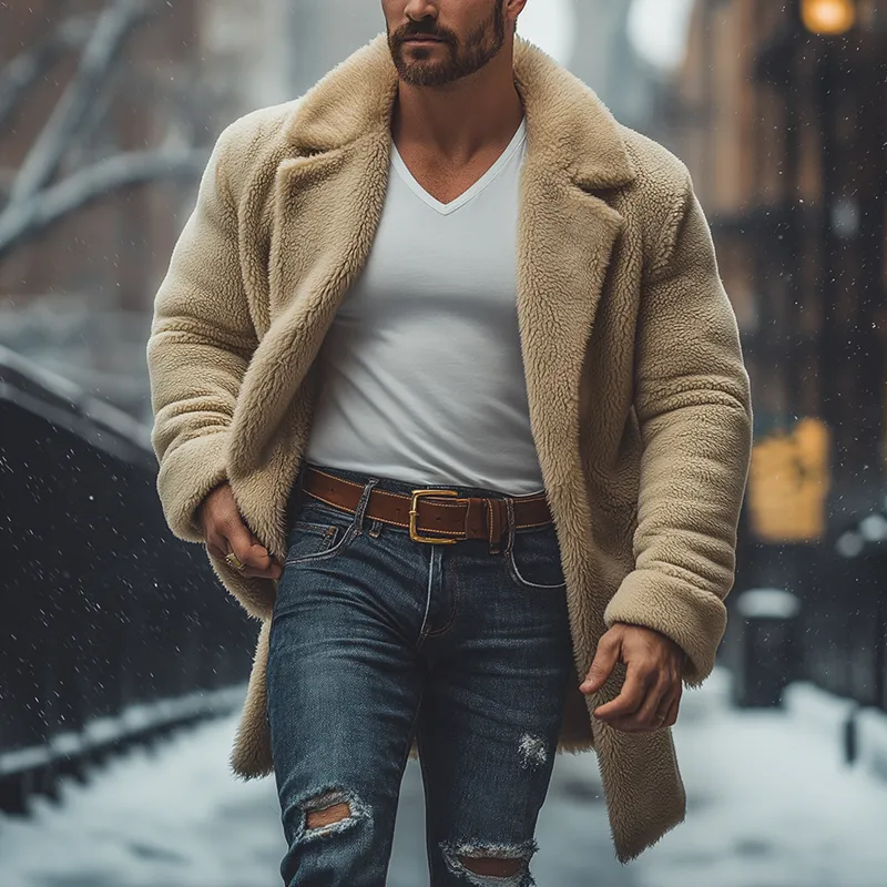 Men's Winter Simple Retro Faux Fur Mid-Length Coat MTA2612K7P sold by Manly product image thumbnail 2