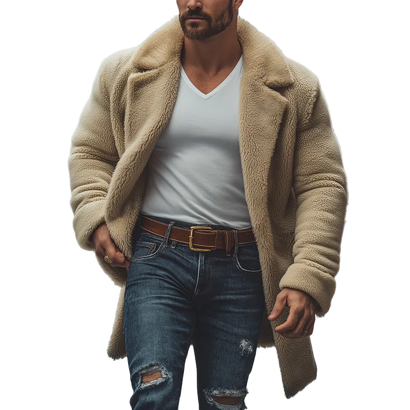 Men's Winter Simple Retro Faux Fur Mid-Length Coat MTA2612K7P sold by Manly