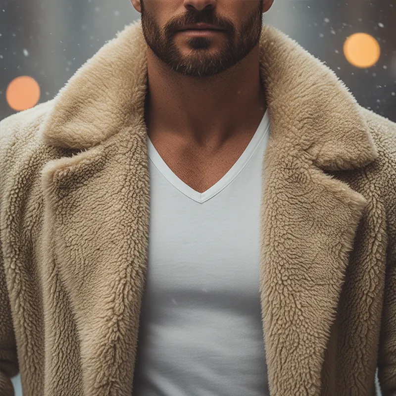 Men's Winter Simple Retro Faux Fur Mid-Length Coat MTA2612K7P sold by Manly product image thumbnail 3