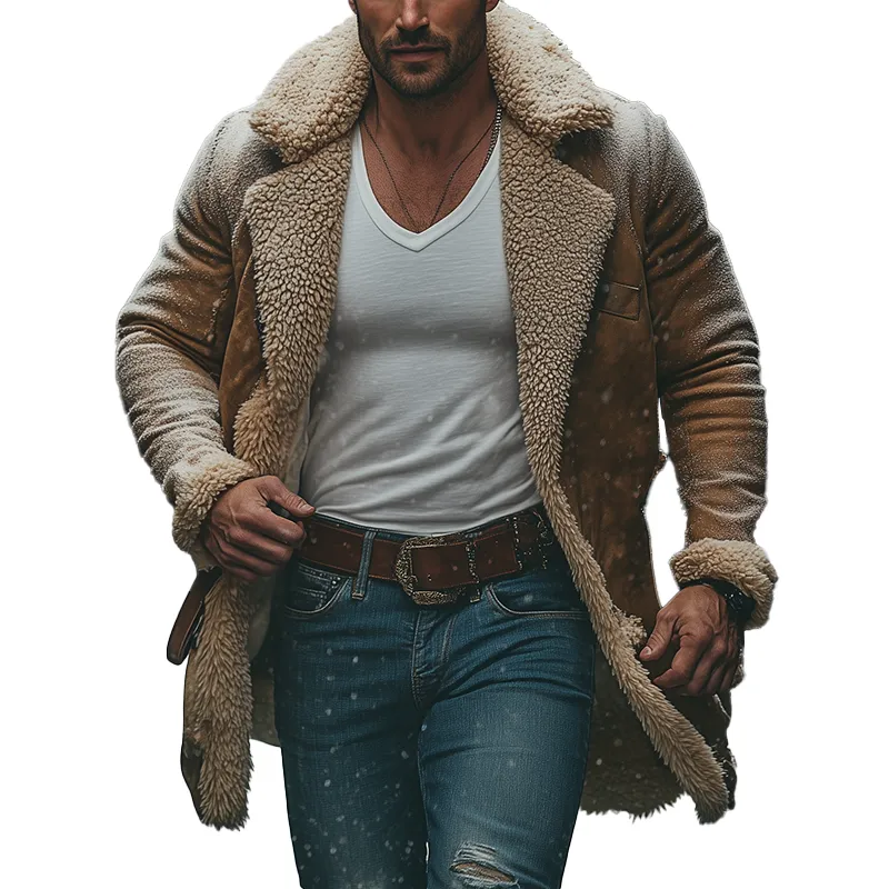 Men's Winter Retro Faux Fur Faux Leather Mid-Length Button Jacket MTA2679K7P sold by Manly