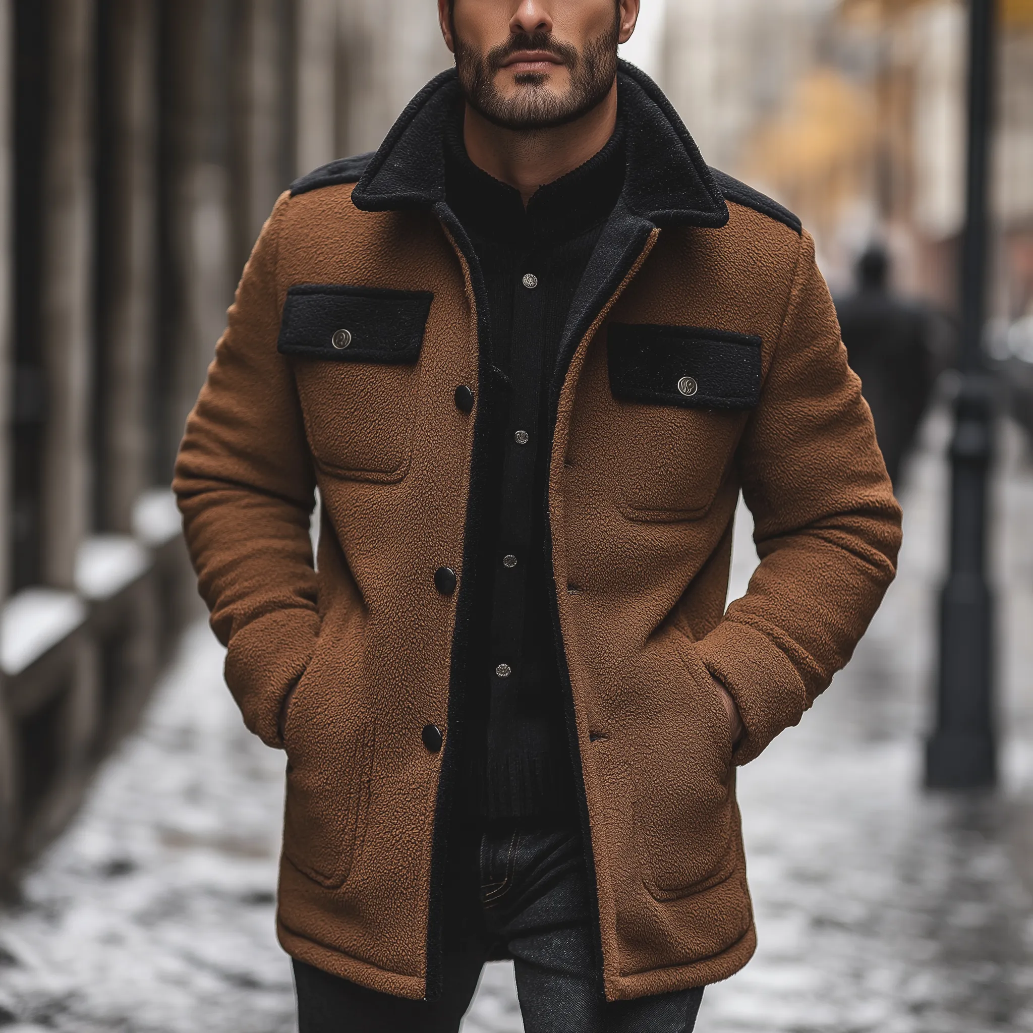 Men's Winter Retro Fleece Warm Button Jacket MTA2761K8P sold by Manly product image thumbnail 2