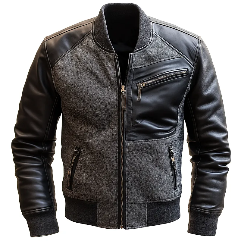 Men's Winter Retro Faux Wool Faux Leather Zip-Up Jacket MTA2773K9P sold by Manly