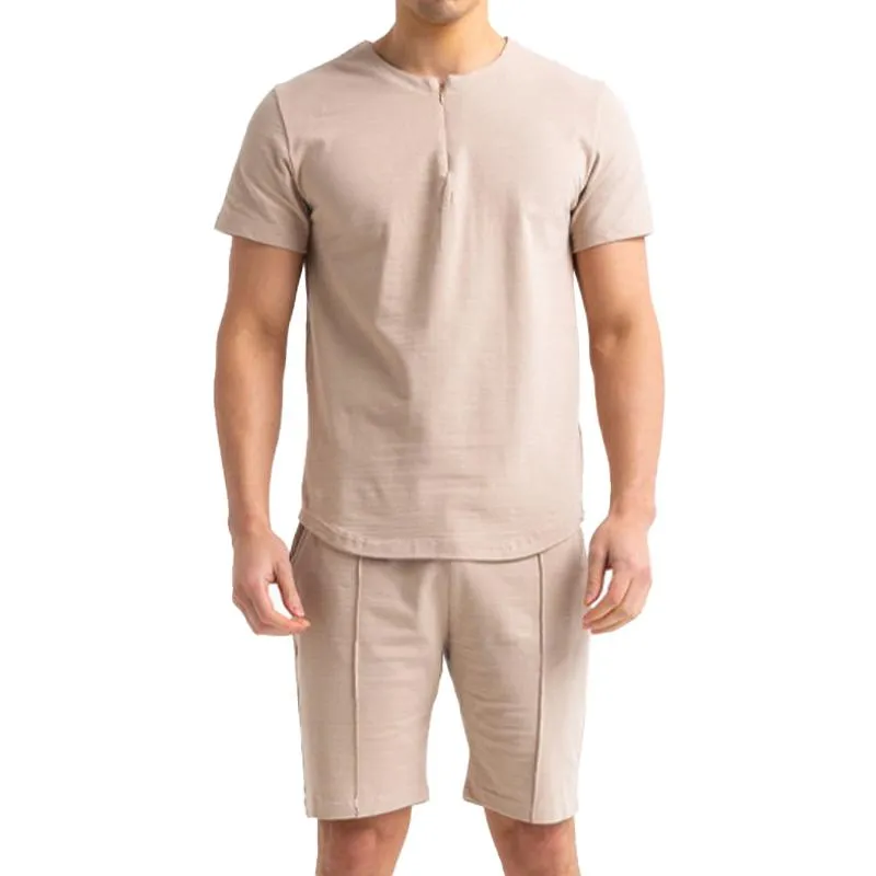 Men's Zip Round Neck Solid Short Sleeve T-shirt Shorts Casual Set 02594866Z sold by Manly