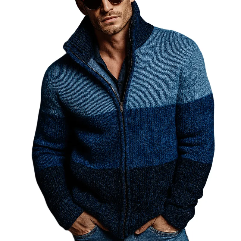 Men's Retro Casual Color Block Zipper Cardigan MTA2444K6TO sold by Manly