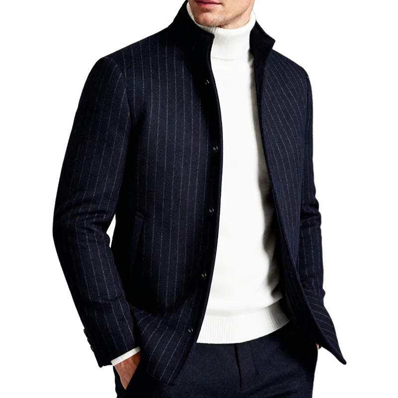 Men's Retro Casual Old Money Style Stand Collar Striped Jacket MTA2485K5TO sold by Manly