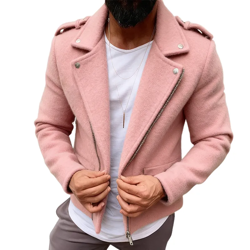 Men's Retro Casual Solid Color Lapel Zipper Jacket  MTA2421K4TO sold by Manly