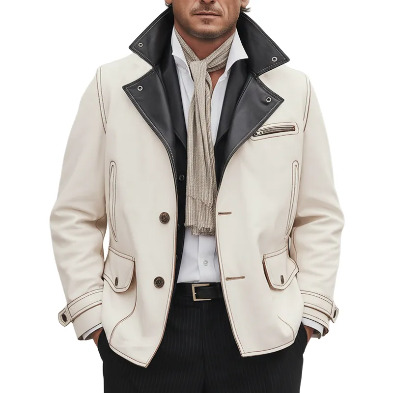 Men's Classic Color-blocked PU Leather Two-button Jacket MTA2661K6U sold by Manly
