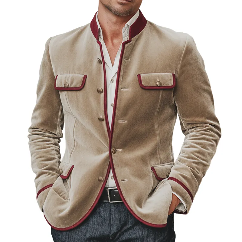 Men's Classic Velvet Stand Collar Trim Slim Fit Jacket MTA2515K5U sold by Manly