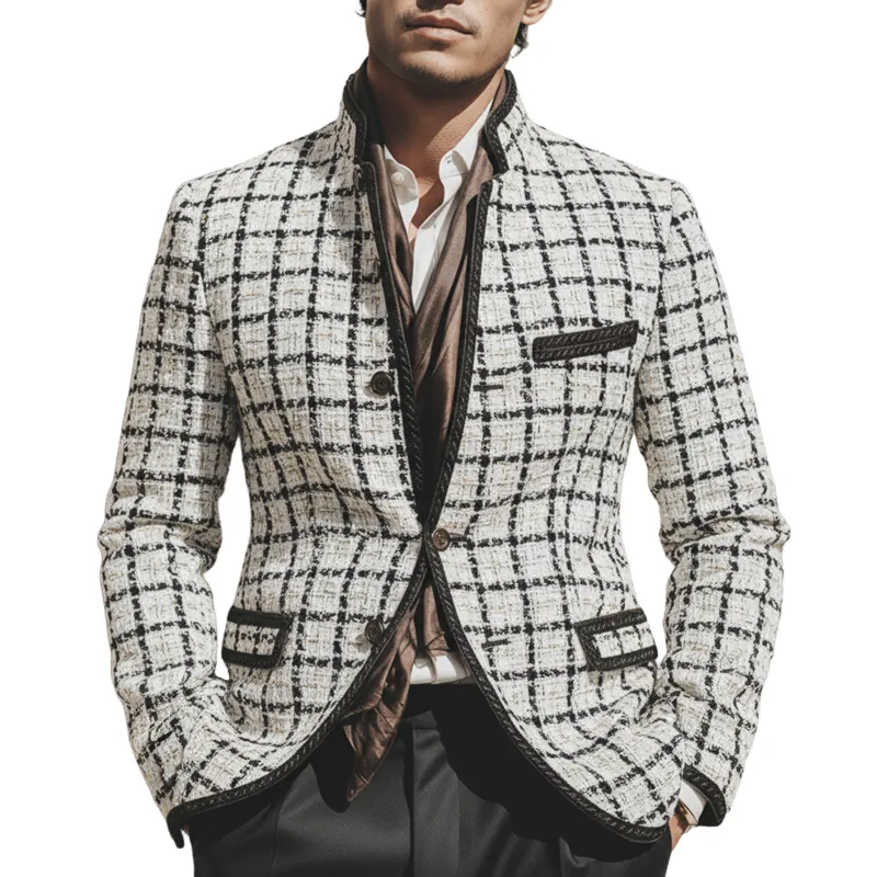 Men's Chanel-style Textured Stand-collar Button-up Slim-fit Jacket MTA2582K1U sold by Manly