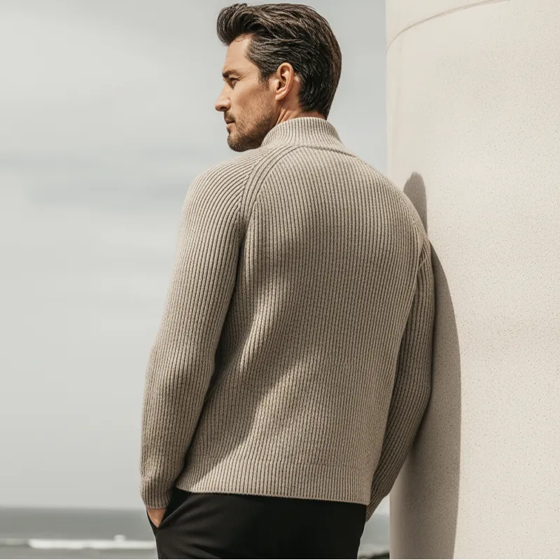 Men's Business Casual Stand-collar Striped Textured Zip-up Knit Cardigan MTA2692K4U sold by Manly product image thumbnail 4