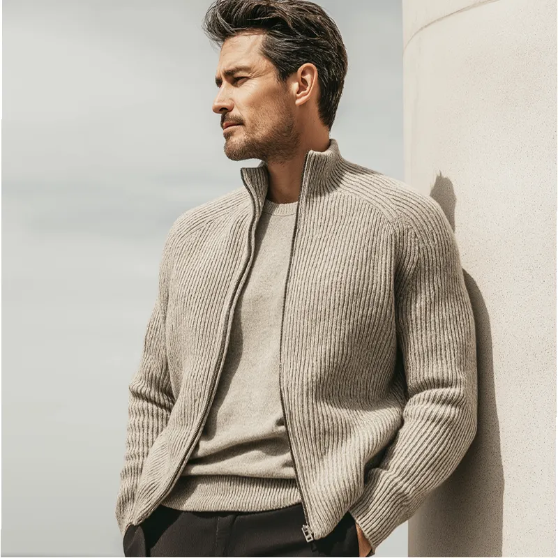 Men's Business Casual Stand-collar Striped Textured Zip-up Knit Cardigan MTA2692K4U sold by Manly product image thumbnail 3