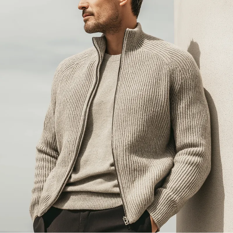 Men's Business Casual Stand-collar Striped Textured Zip-up Knit Cardigan MTA2692K4U sold by Manly product image thumbnail 2