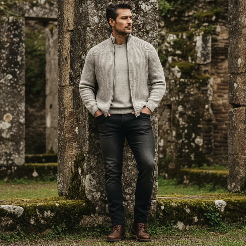 Men's Business Casual Stand-collar Striped Textured Zip-up Knit Cardigan MTA2692K4U sold by Manly product image thumbnail 5