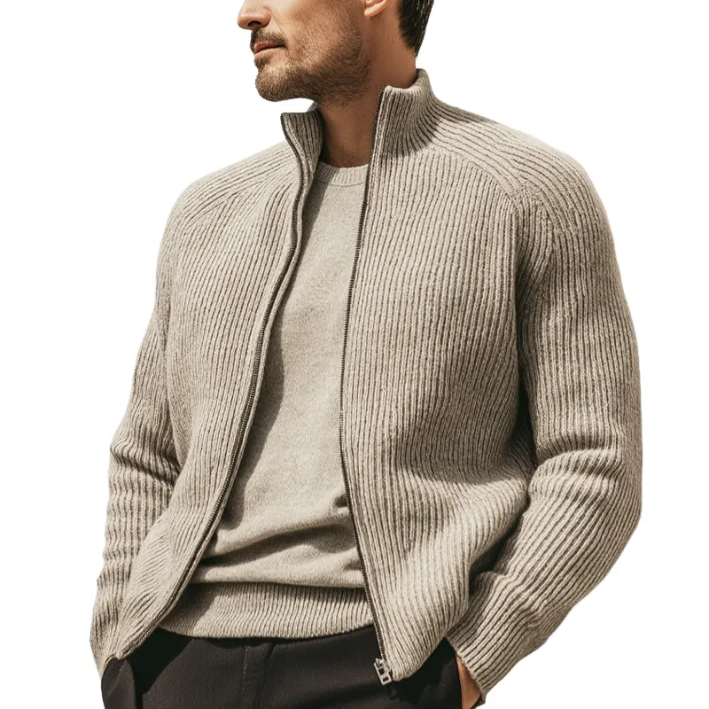 Men's Business Casual Stand-collar Striped Textured Zip-up Knit Cardigan MTA2692K4U sold by Manly