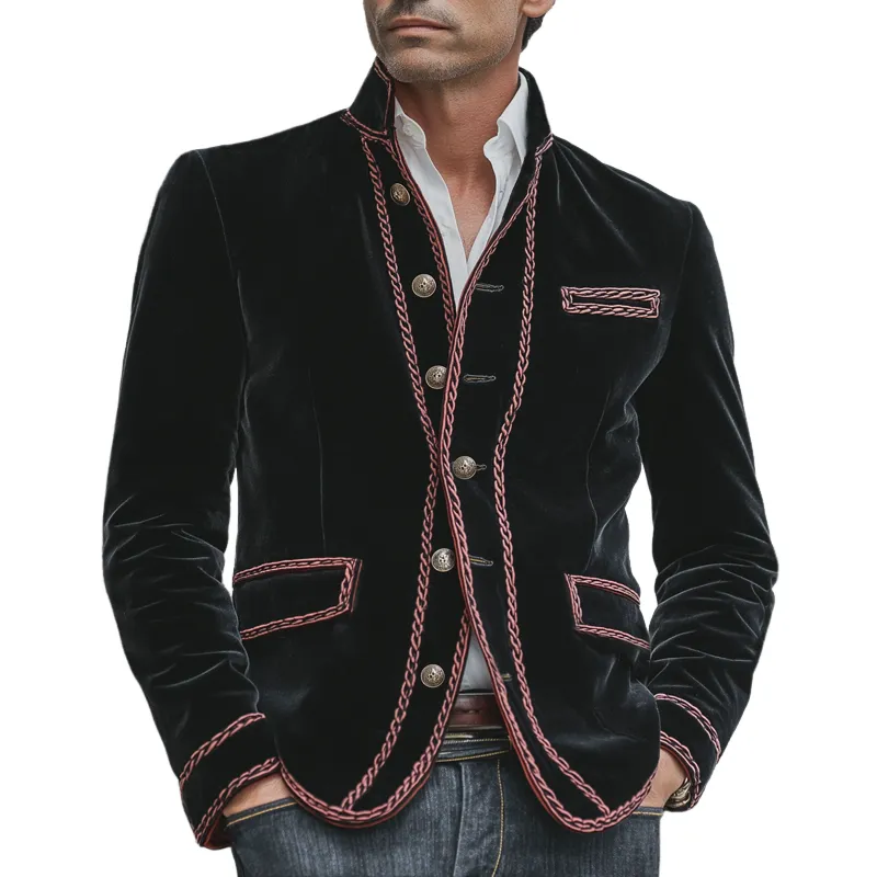Men's Classic Elegant Embroidered Velvet Stand-collar Jacket MTA2551K9U sold by Manly