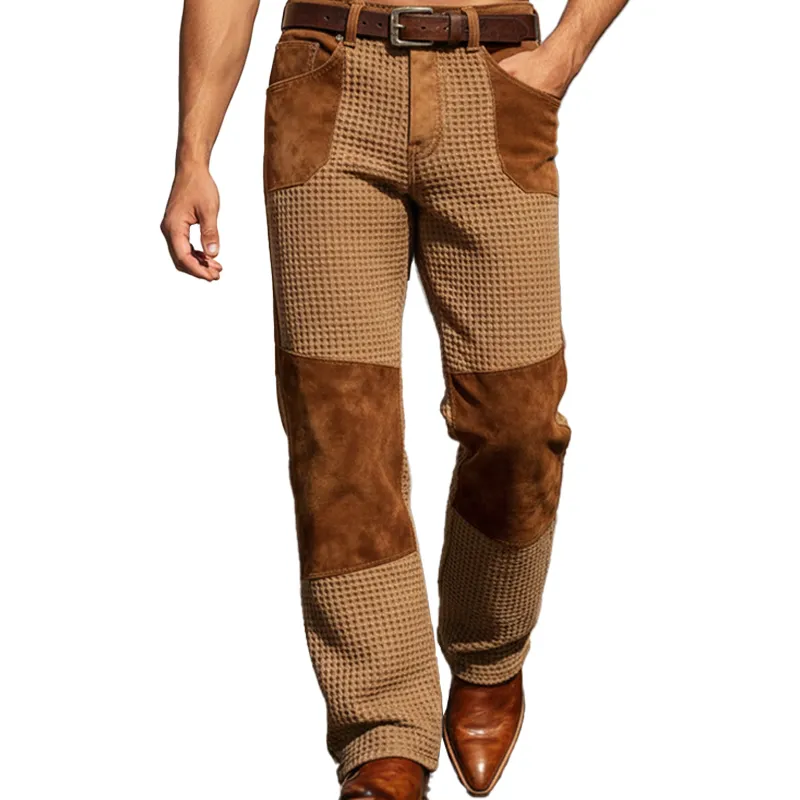 Men's Retro Faux Leather And Faux Suede Patchwork Casual Trousers MTA2581K7P sold by Manly