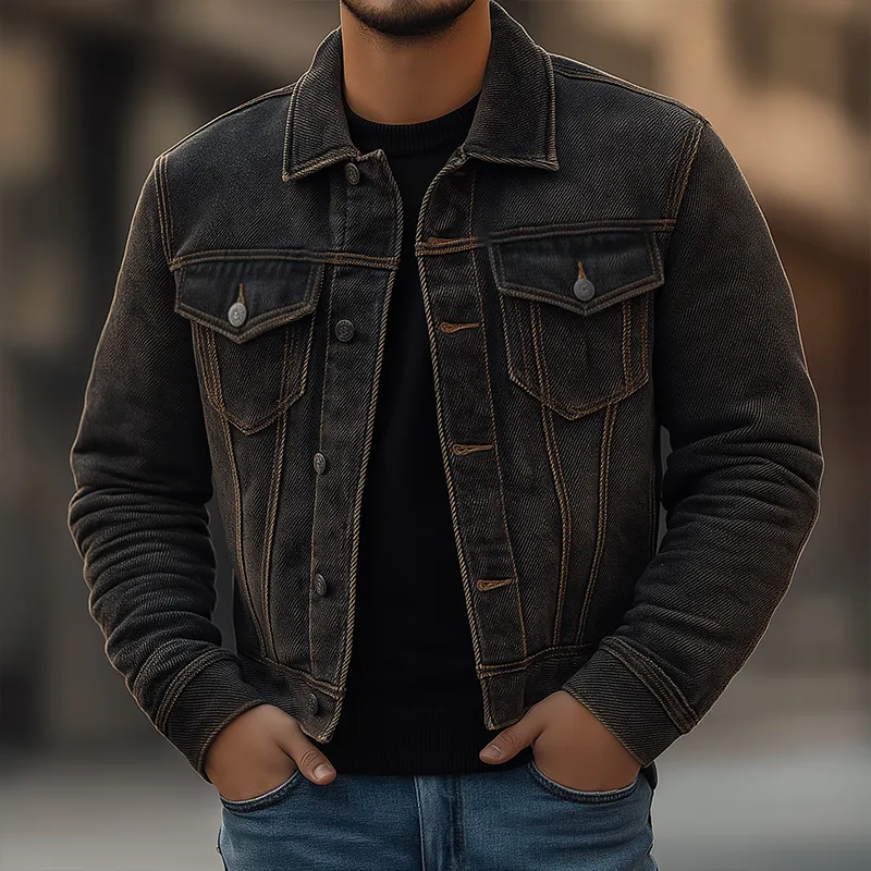 Men's Retro Twill Washed Denim Button Jacket MTA2541K6P sold by Manly product image thumbnail 2