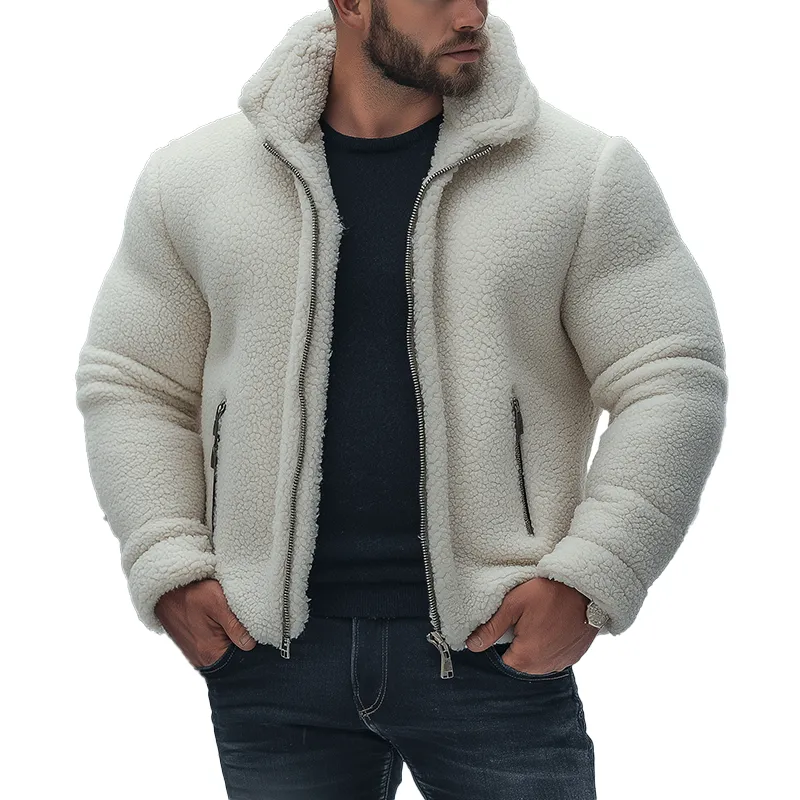 Men's Winter Simple Faux Lambswool Zipper Warm Jacket MTA2652K5P sold by Manly