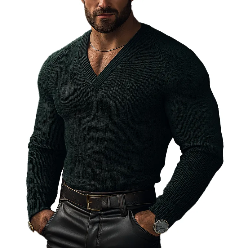 Men's Winter Retro Cotton Yarn Knit V-Neck Slim Fit Sweater MTA2601K0P sold by Manly