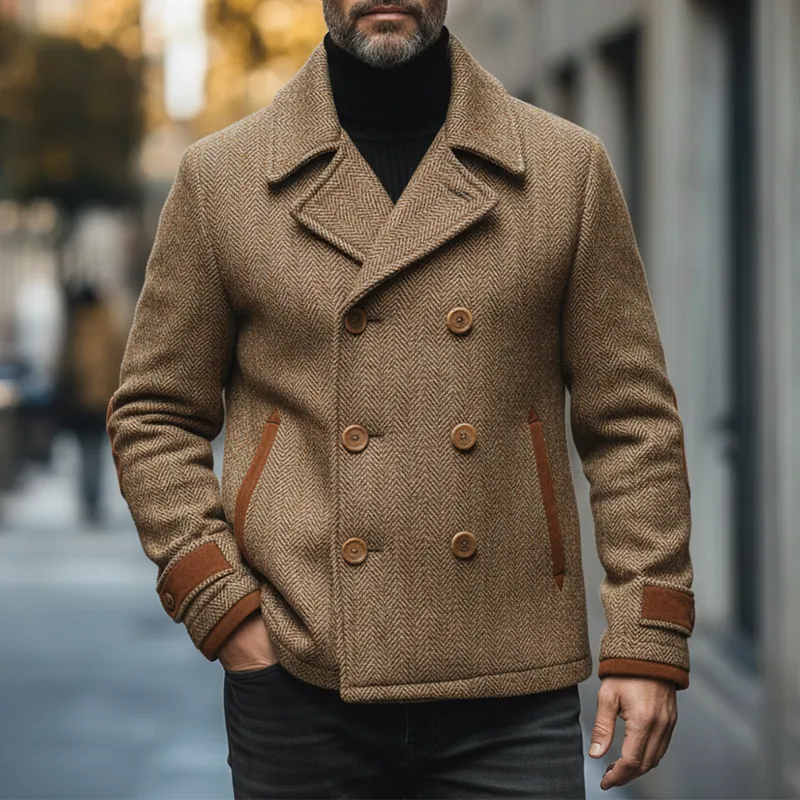 Men's Winter Herringbone Faux Wool Faux Suede Double-Breasted Jacket MTA2108K2P sold by Manly product image thumbnail 2