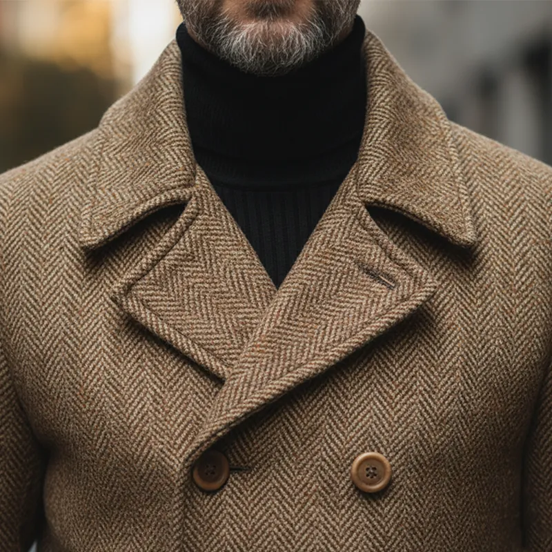 Men's Winter Herringbone Faux Wool Faux Suede Double-Breasted Jacket MTA2108K2P sold by Manly product image thumbnail 4