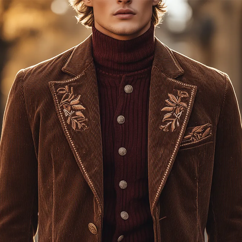 Men's Winter Retro Embroidered Corduroy Button Jacket MTA2119K8P sold by Manly product image thumbnail 3