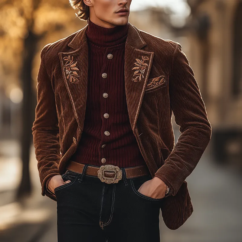 Men's Winter Retro Embroidered Corduroy Button Jacket MTA2119K8P sold by Manly product image thumbnail 2