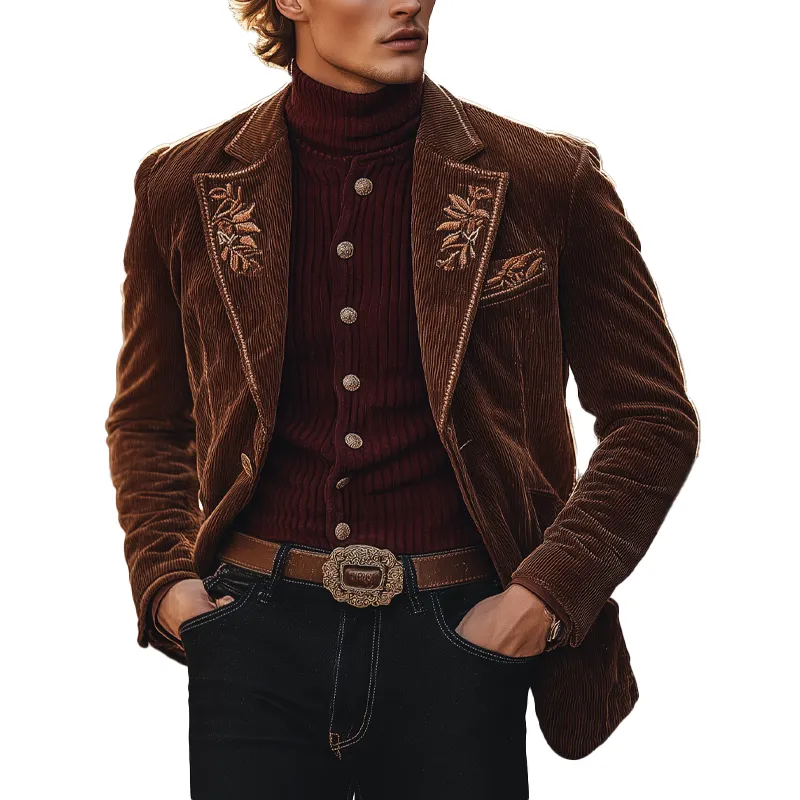 Men's Winter Retro Embroidered Corduroy Button Jacket MTA2119K8P sold by Manly
