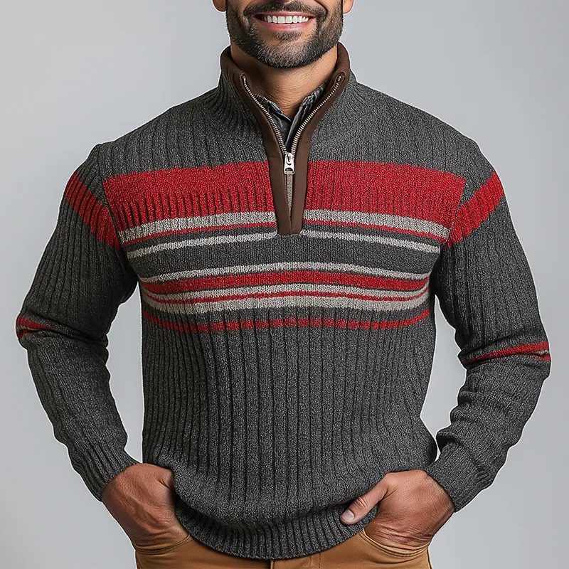 Men's Winter Color-Blocked Cotton Yarn Knit Half-Zip Sweater MTA2411K4P sold by Manly product image thumbnail 2