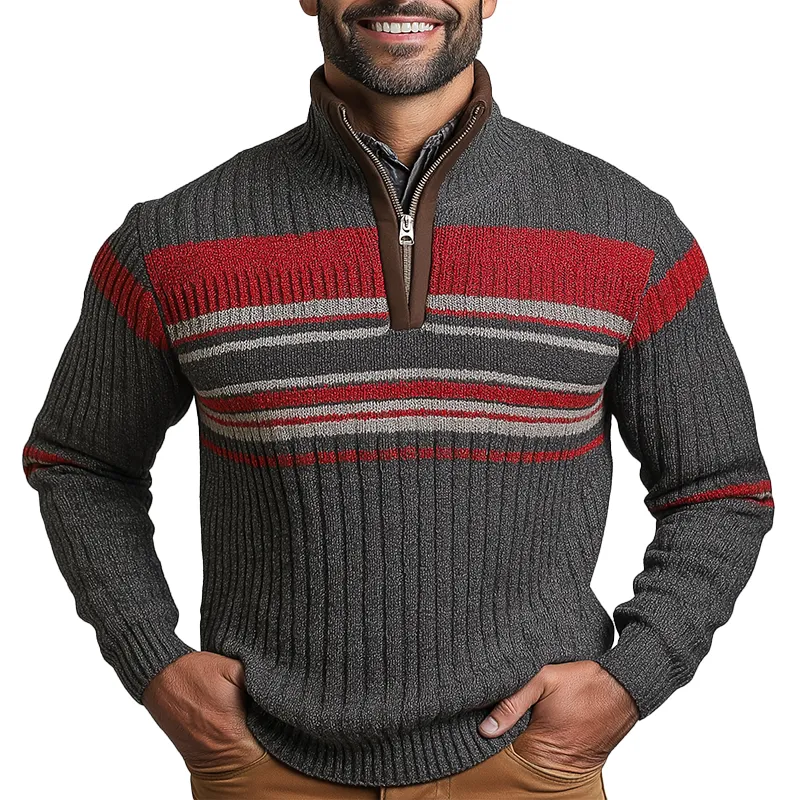 Men's Winter Color-Blocked Cotton Yarn Knit Half-Zip Sweater MTA2411K4P sold by Manly