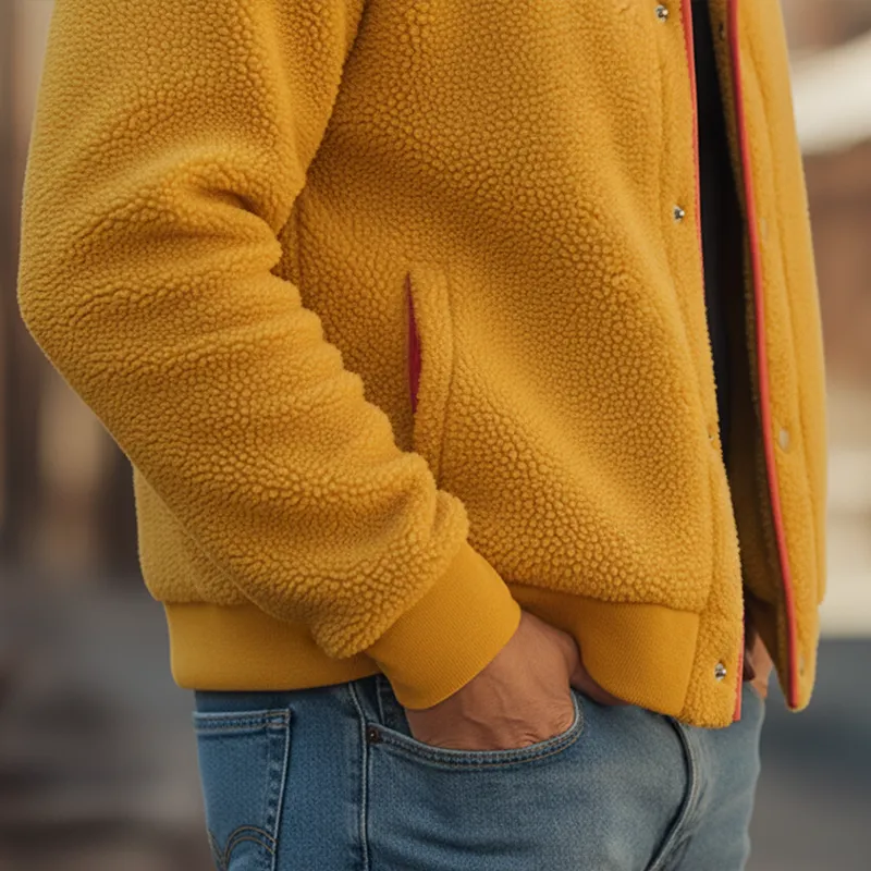 Men's Winter Retro Color-blocked Faux Lambskin Button Jacket MTA2597K5P sold by Manly product image thumbnail 4