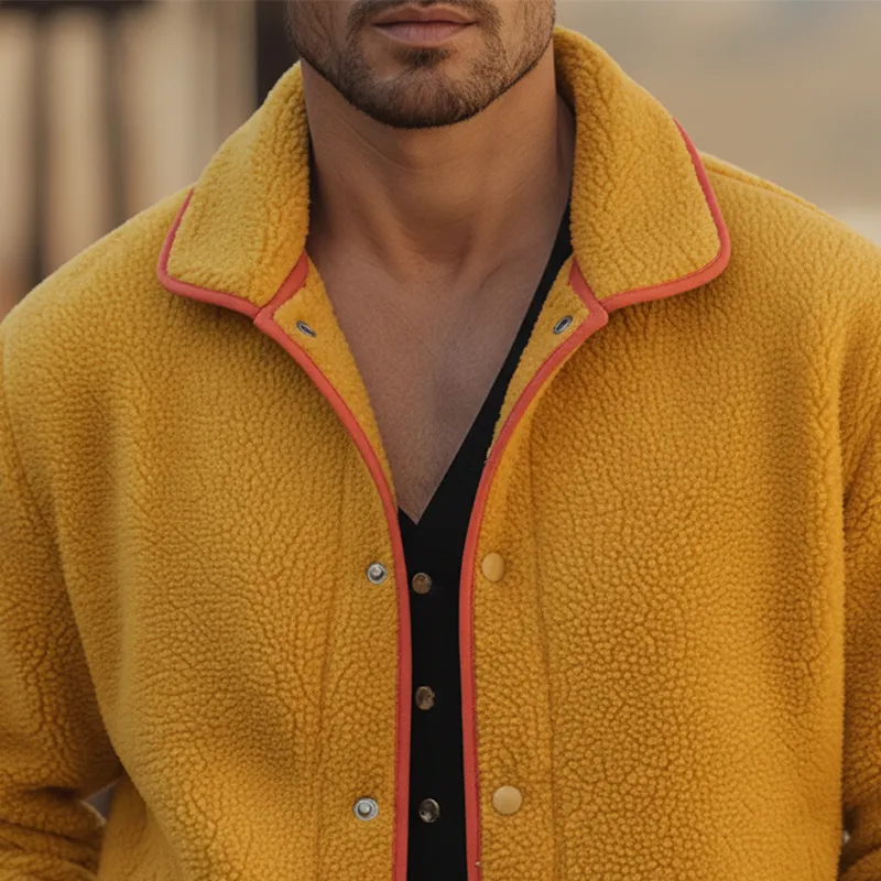 Men's Winter Retro Color-blocked Faux Lambskin Button Jacket MTA2597K5P sold by Manly product image thumbnail 3