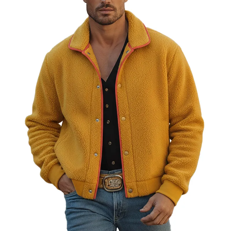 Men's Winter Retro Color-blocked Faux Lambskin Button Jacket MTA2597K5P sold by Manly