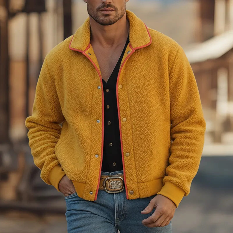 Men's Winter Retro Color-blocked Faux Lambskin Button Jacket MTA2597K5P sold by Manly product image thumbnail 2