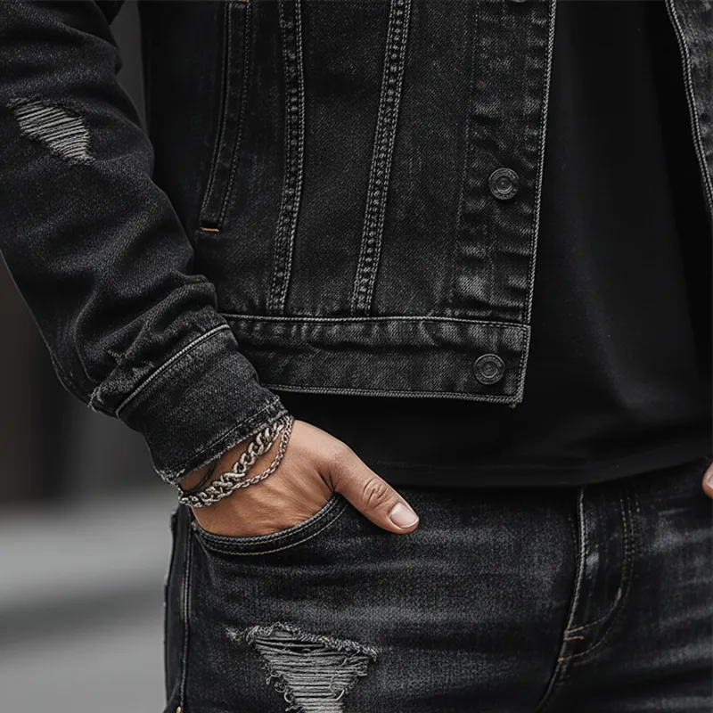 Men's Winter Retro Washed Ripped Button Denim Jacket MTA2501K8P sold by Manly product image thumbnail 4