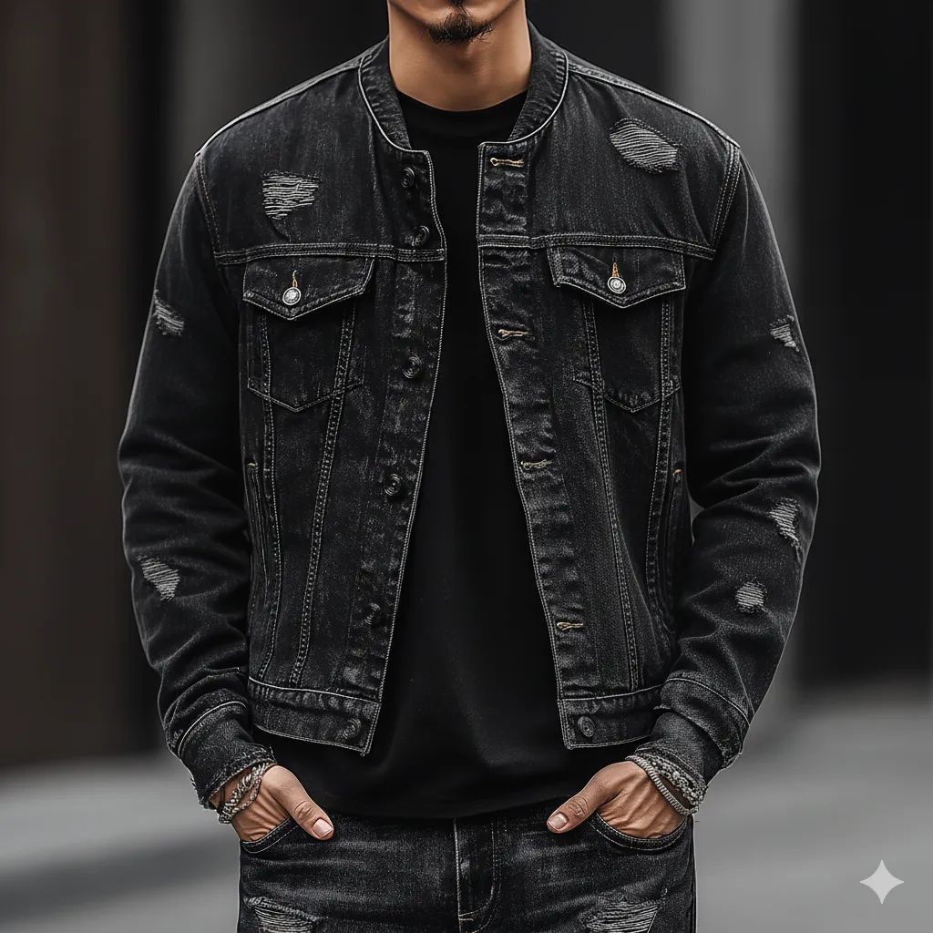 Men's Winter Retro Washed Ripped Button Denim Jacket MTA2501K8P sold by Manly product image thumbnail 2