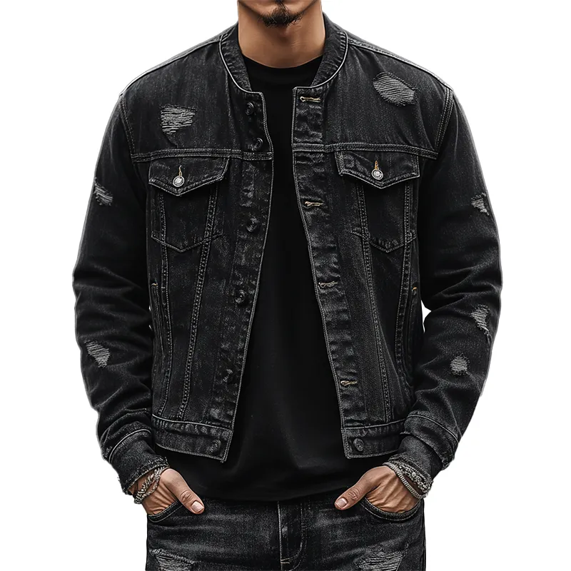 Men's Winter Retro Washed Ripped Button Denim Jacket MTA2501K8P sold by Manly