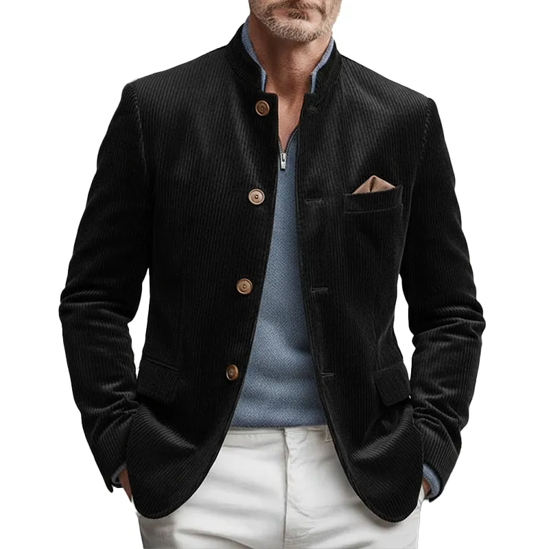 Men's Winter Retro Glossy Corduroy Stand Collar Button Jacket MTA2592K5P sold by Manly