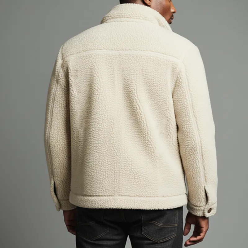Men's Urban Style Off-white Fleece Button-up Slim-fit Jacket MTA2541K5U sold by Manly product image thumbnail 4
