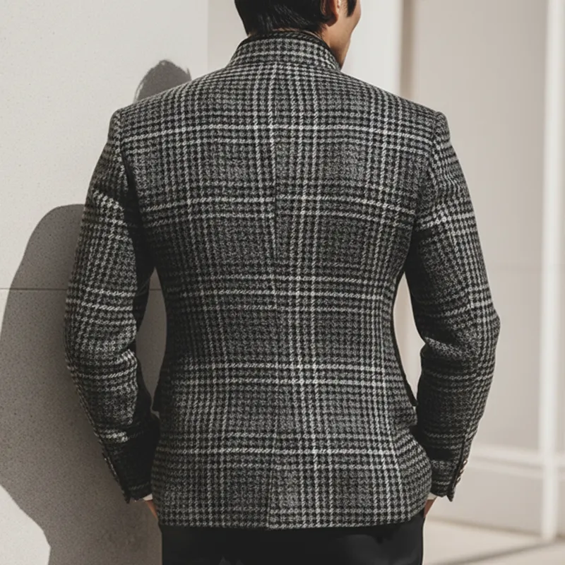 Men's Urban Gray Plaid Stand Collar Button Slim Fit Jacket MTA2472K8U sold by Manly product image thumbnail 4